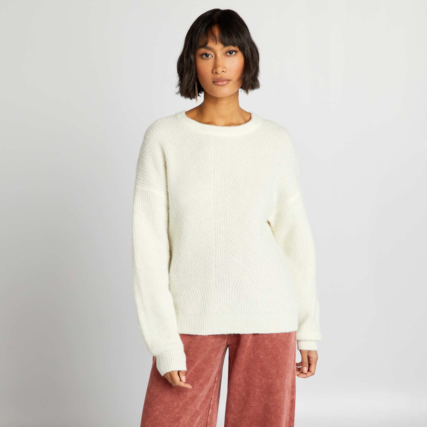 Soft ribbed knit sweater WHITE