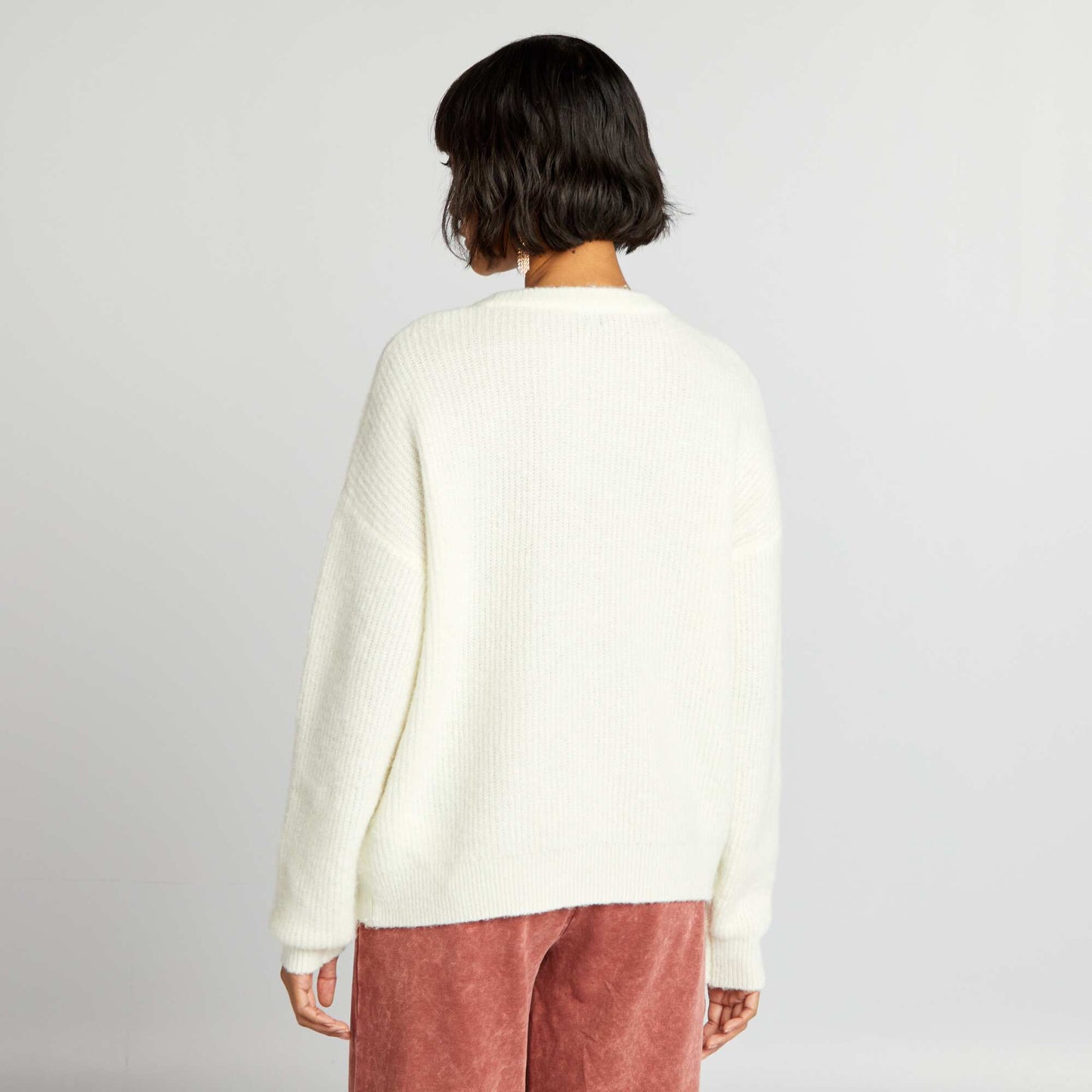 Soft ribbed knit sweater WHITE