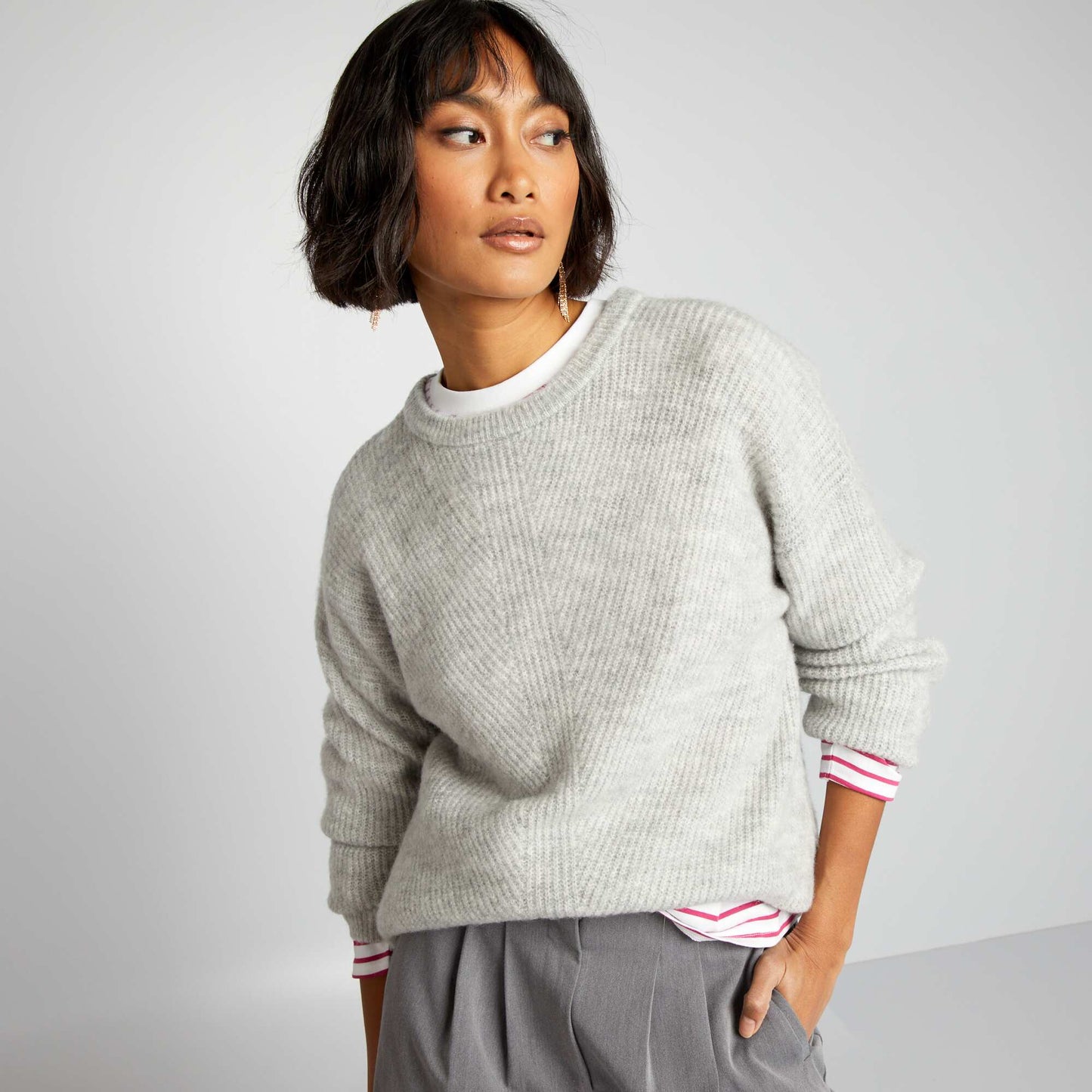 Soft ribbed knit sweater GREY