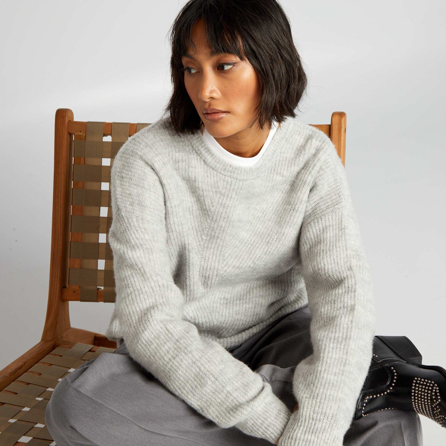 Soft ribbed knit sweater GREY