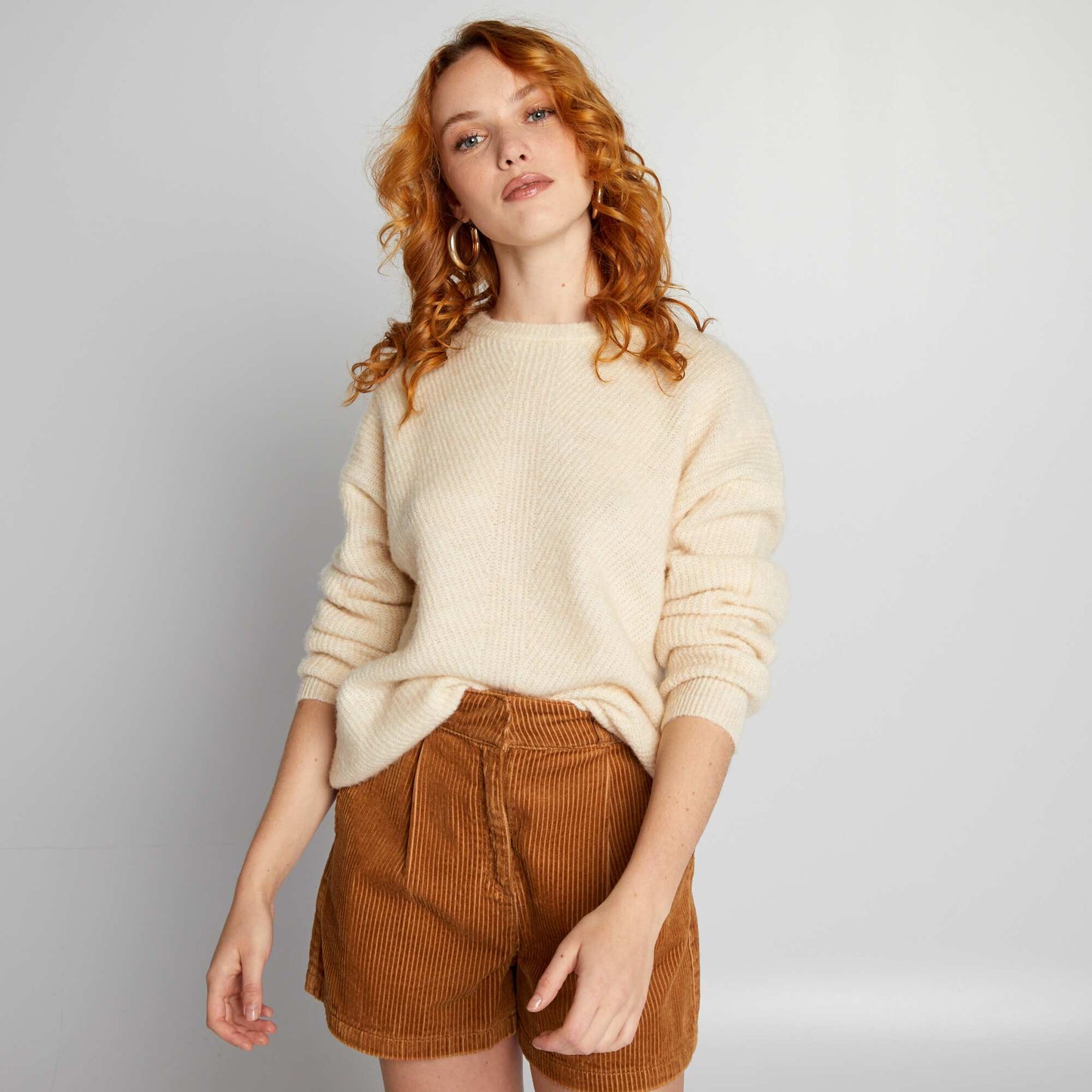 Soft ribbed knit sweater BEIGE