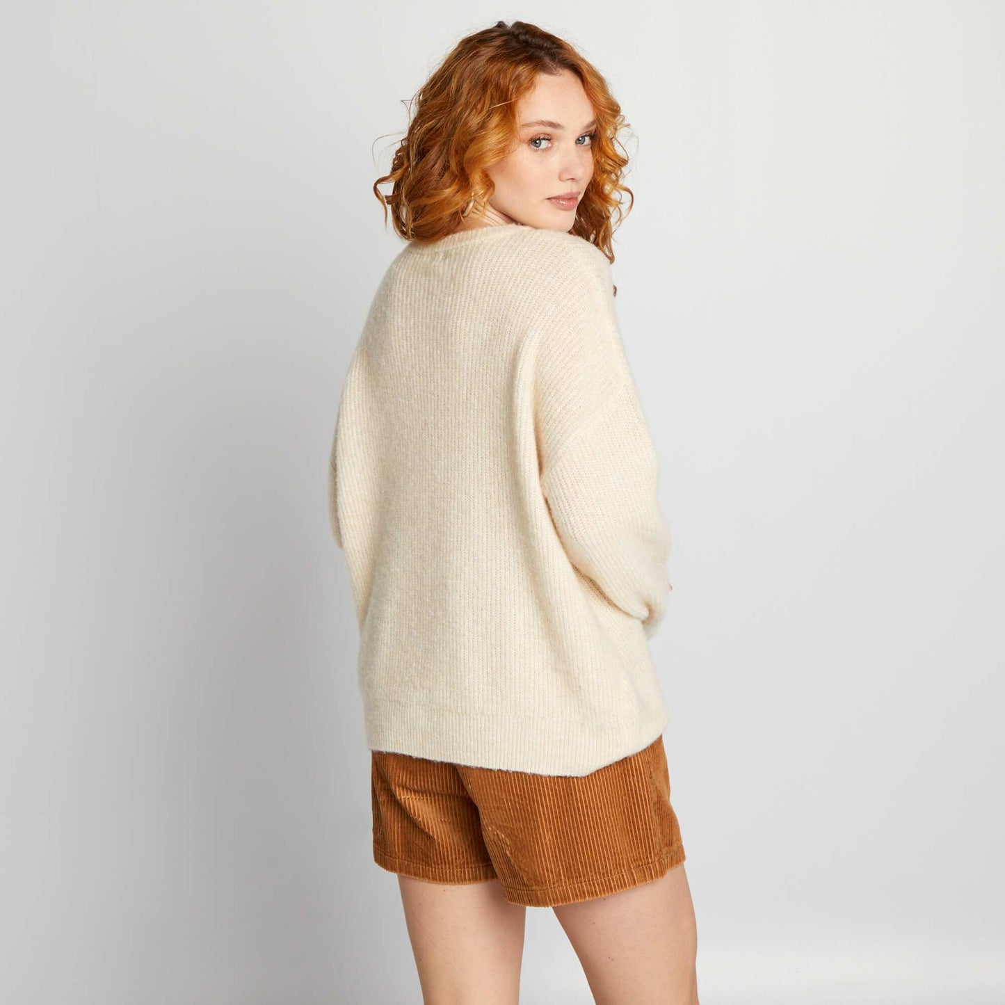 Soft ribbed knit sweater BEIGE