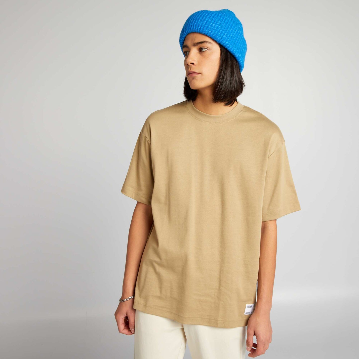 Short-sleeved jersey knit T-shirt BEIGE