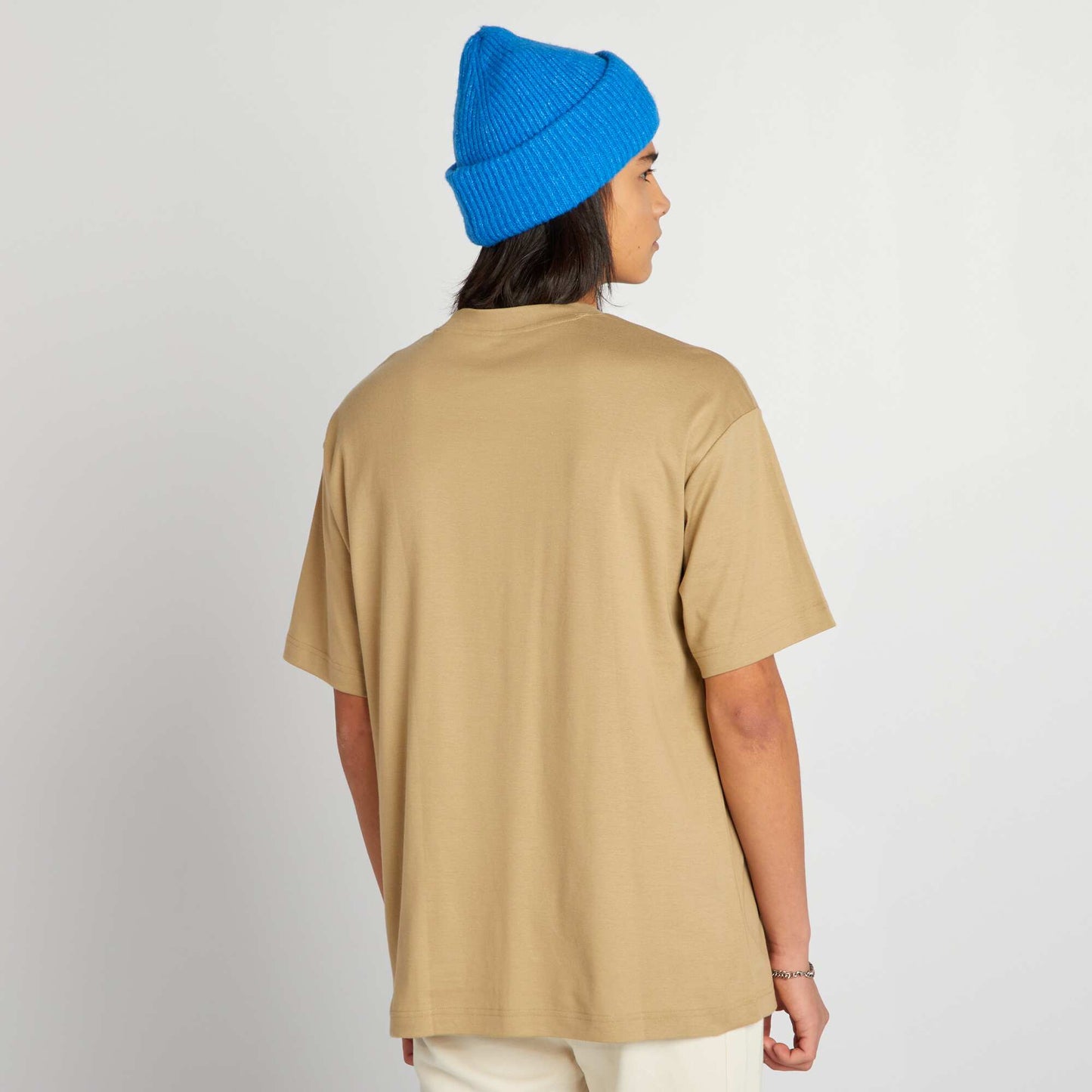 Short-sleeved jersey knit T-shirt BEIGE