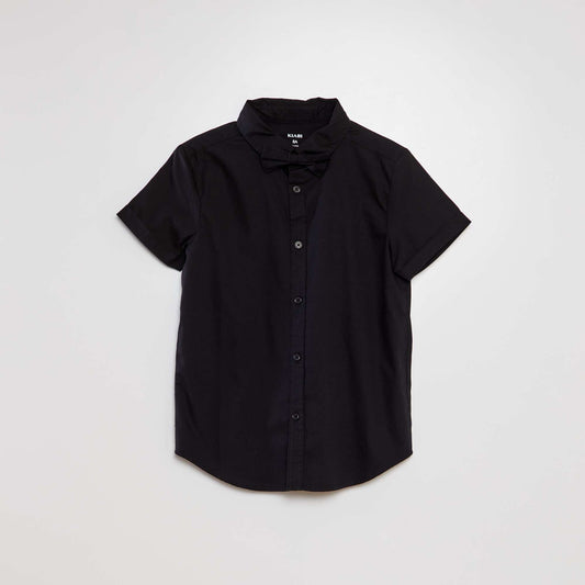 Short-sleeved shirt with bow tie black