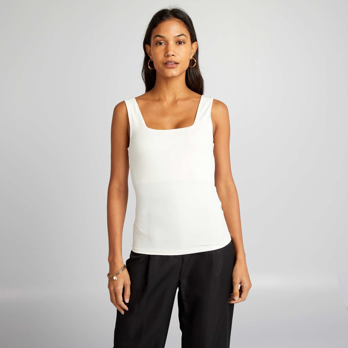 Stretch T-shirt with square neckline WHITE