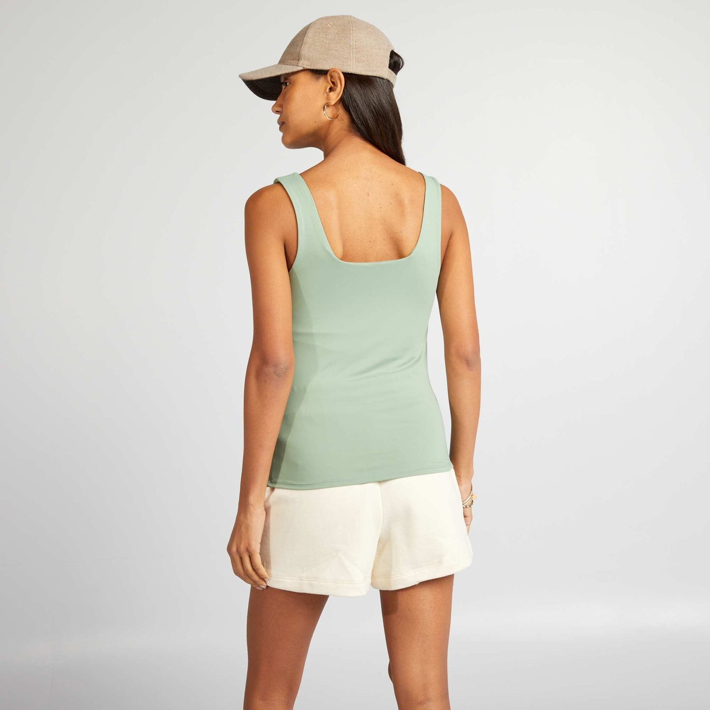 Stretch T-shirt with square neckline GREEN