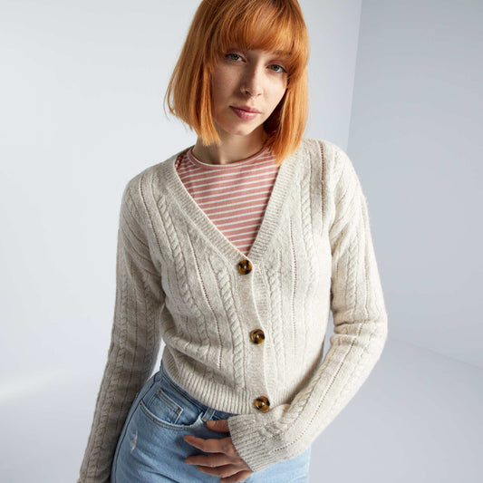 Cable-knit cardigan BEIGE