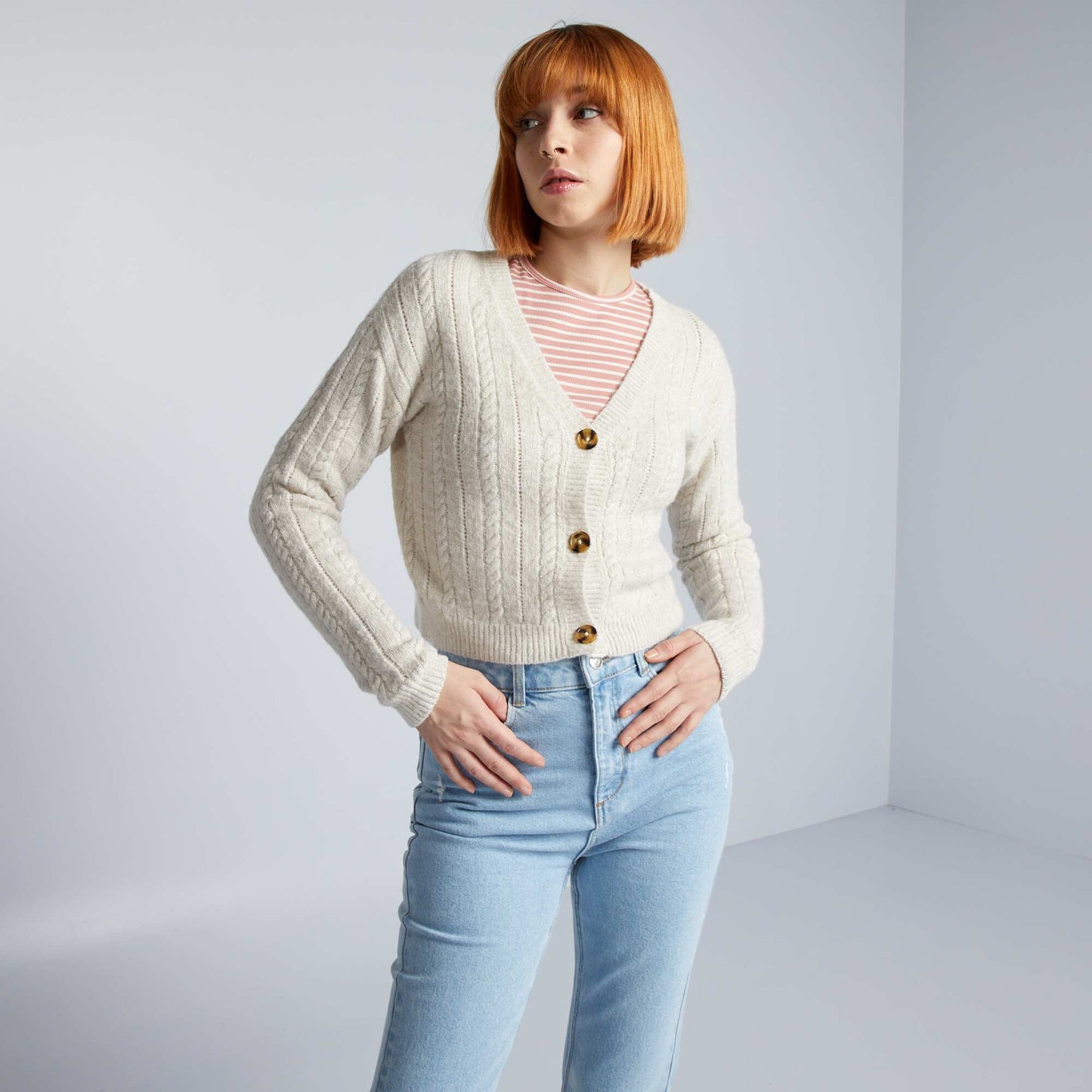 Cable-knit cardigan BEIGE