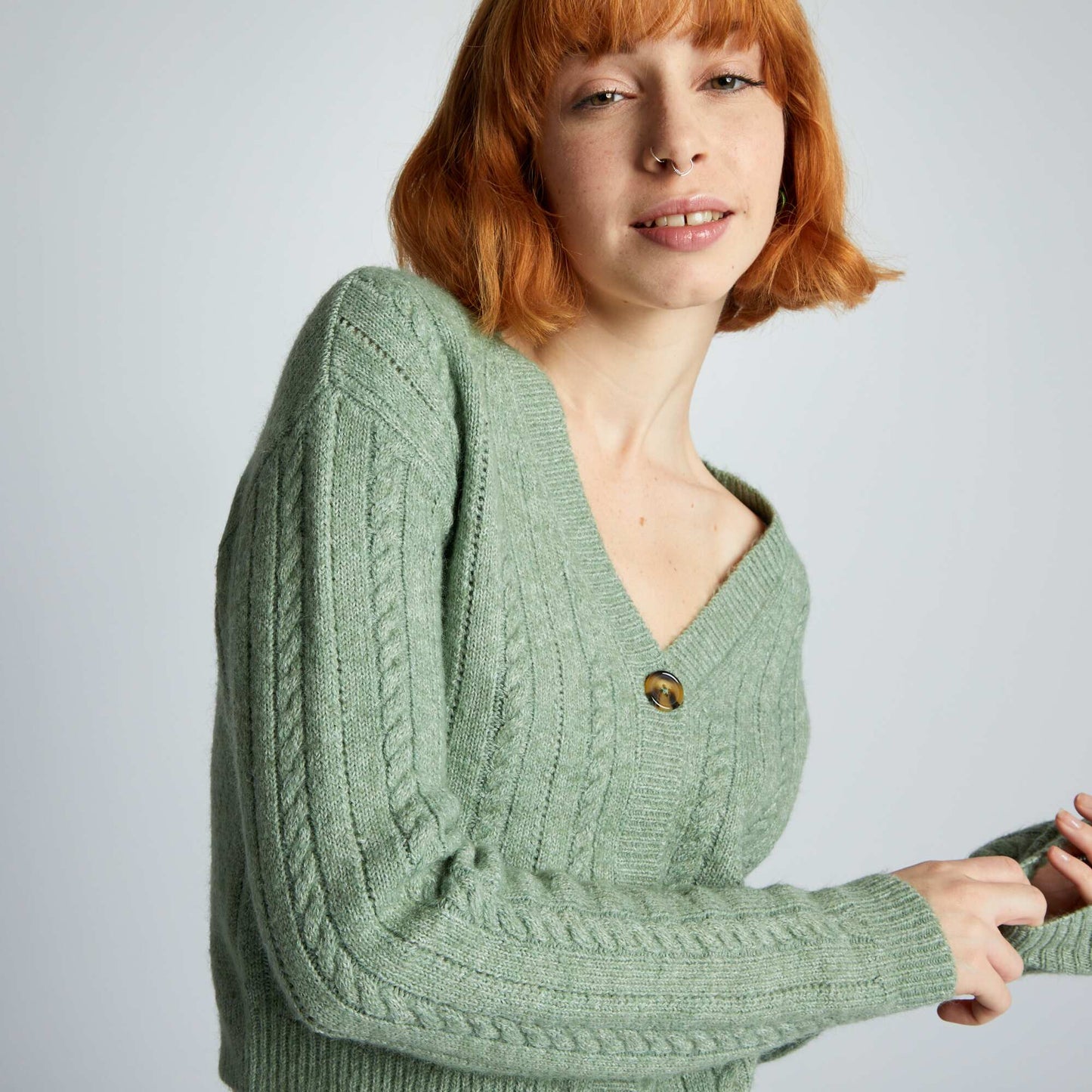 Cable-knit cardigan GREEN