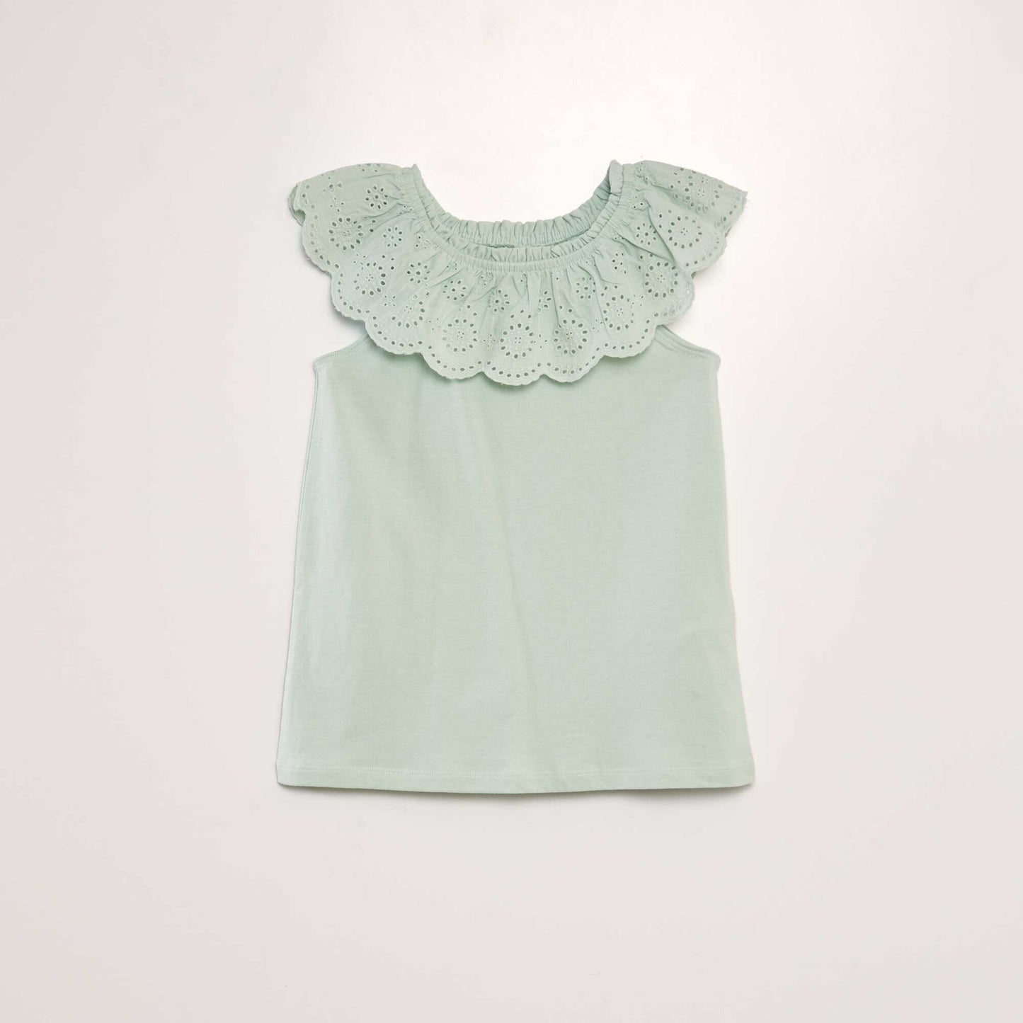 Sleeveless T-shirt with embroidered neckline blue