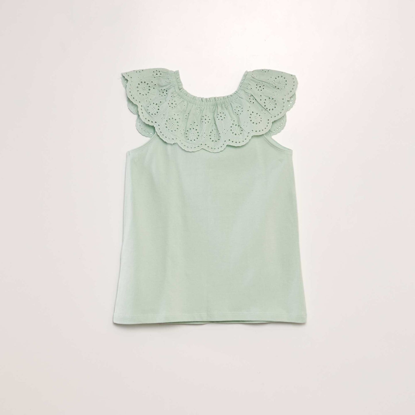 Sleeveless T-shirt with embroidered neckline blue