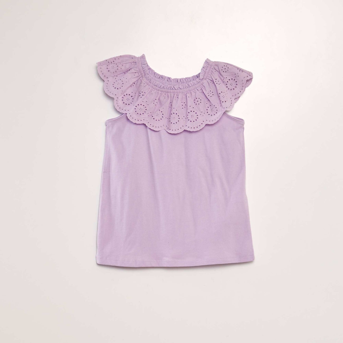 Sleeveless T-shirt with embroidered neckline PURPLE