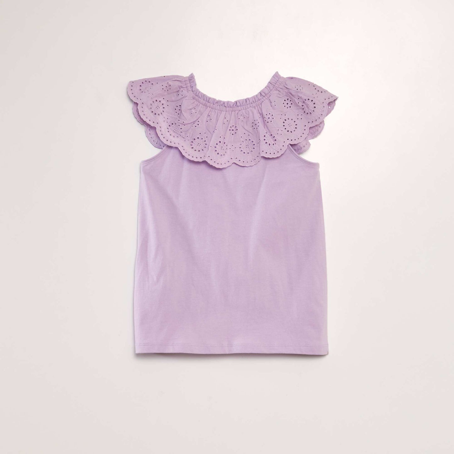 Sleeveless T-shirt with embroidered neckline PURPLE