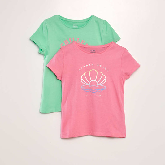 Pack of 2 slogan T-shirts PINK