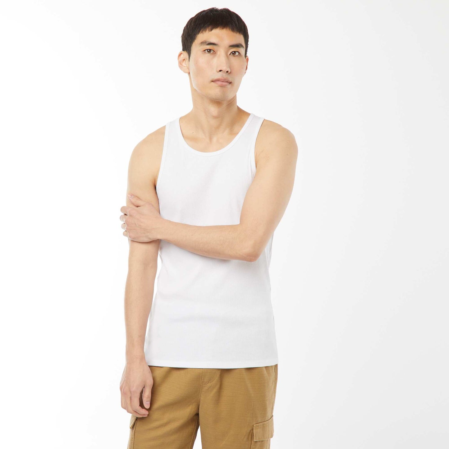 Plain vest top in ribbed knit fabric WHITE
