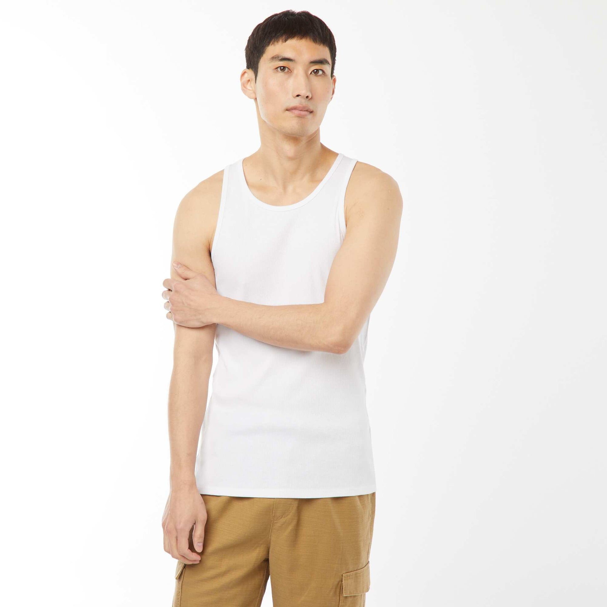 Plain vest top in ribbed knit fabric WHITE