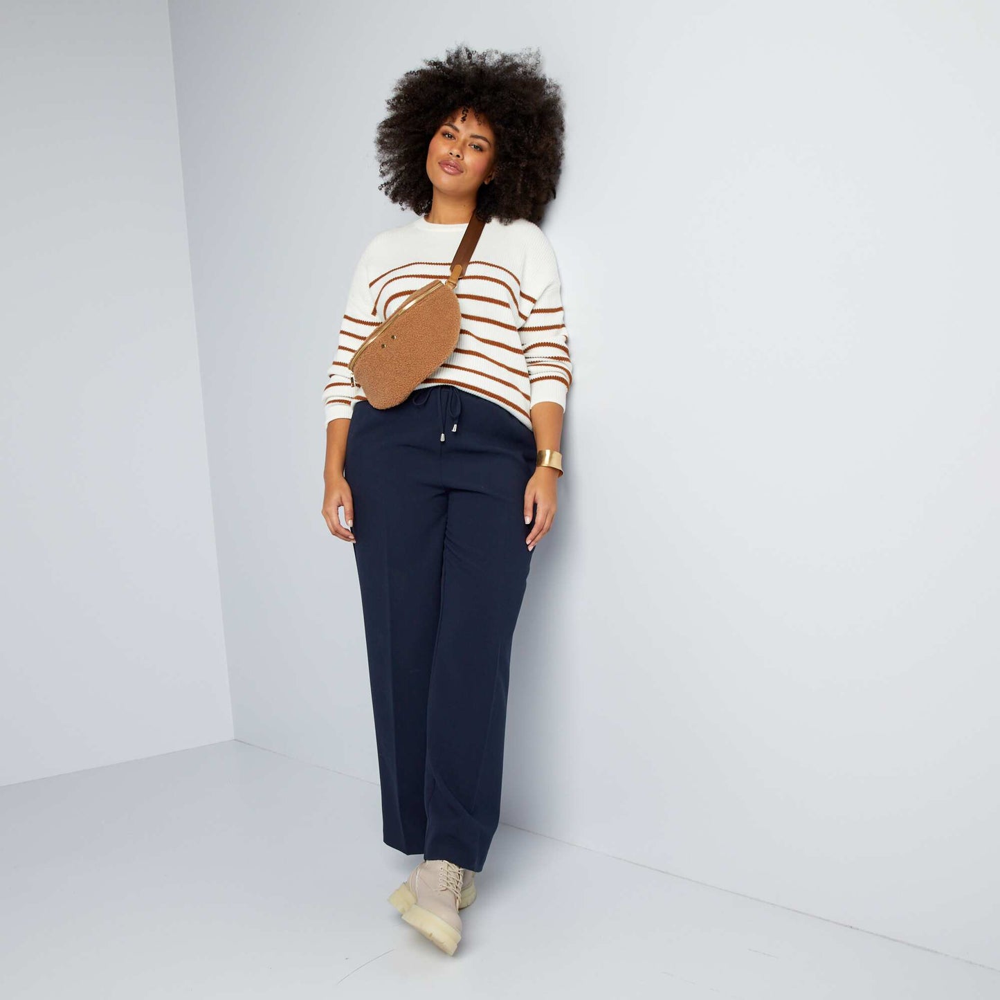 Straight-leg trousers with elasticated waist BLUE