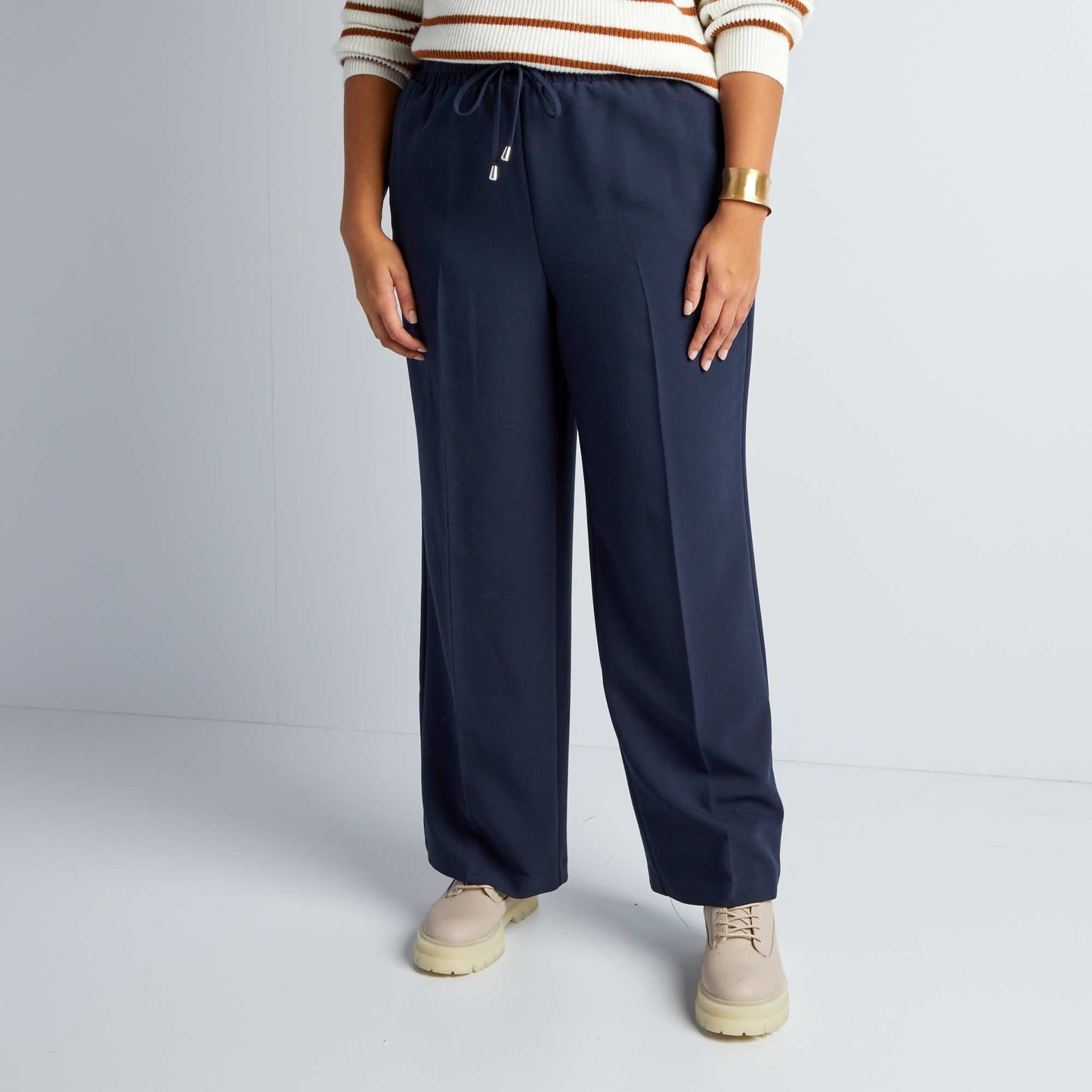 Straight-leg trousers with elasticated waist BLUE