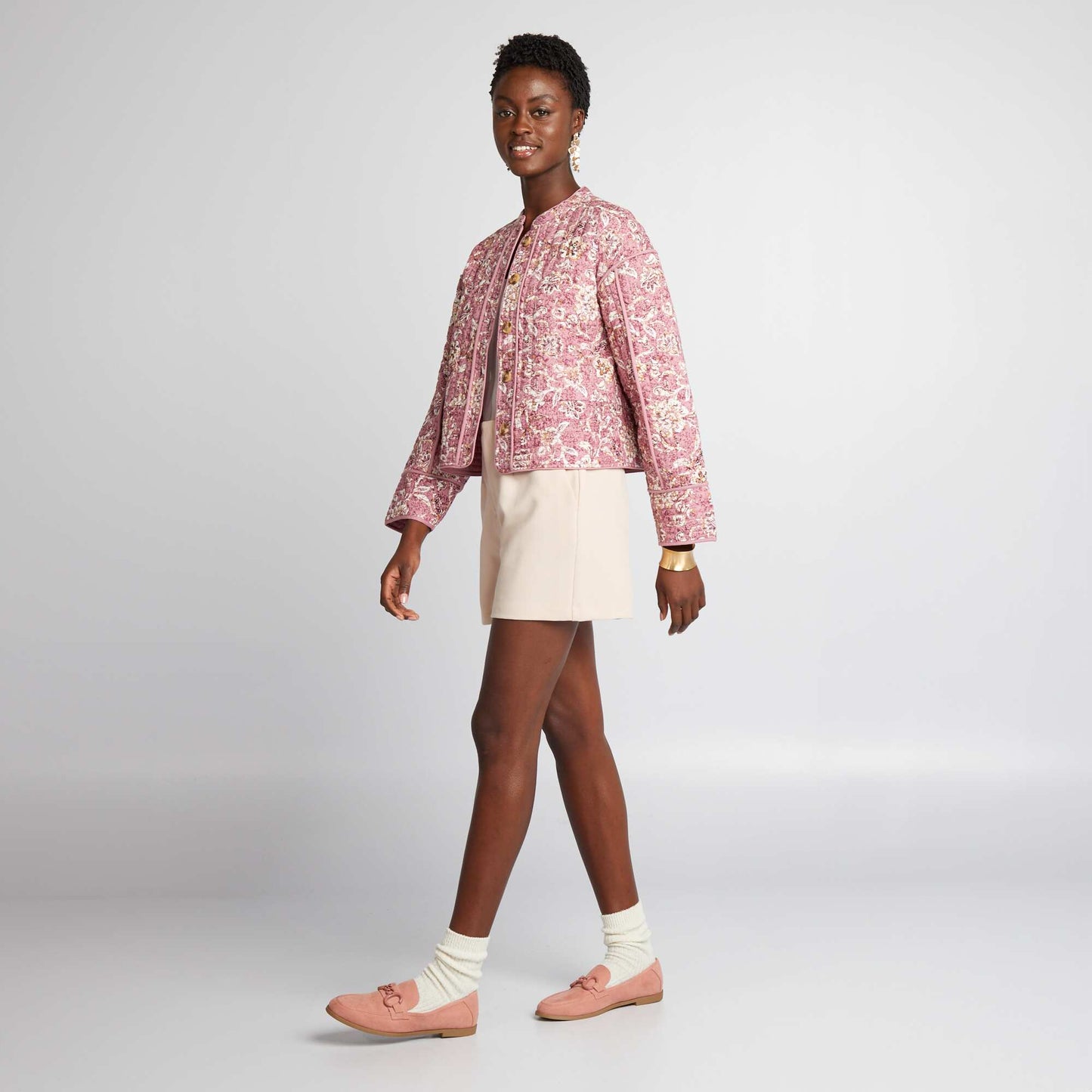 Short quilted floral jacket PINK