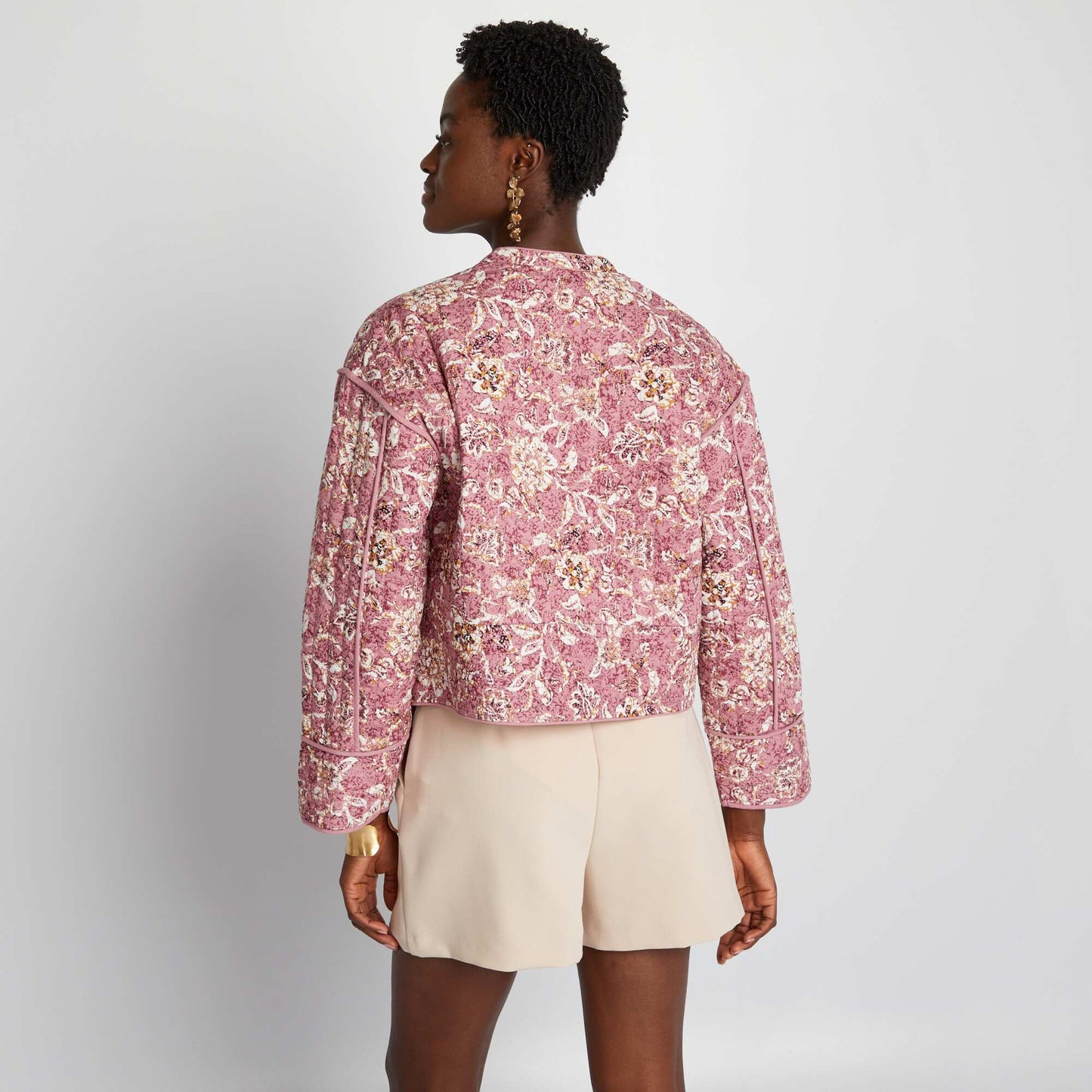 Short quilted floral jacket PINK