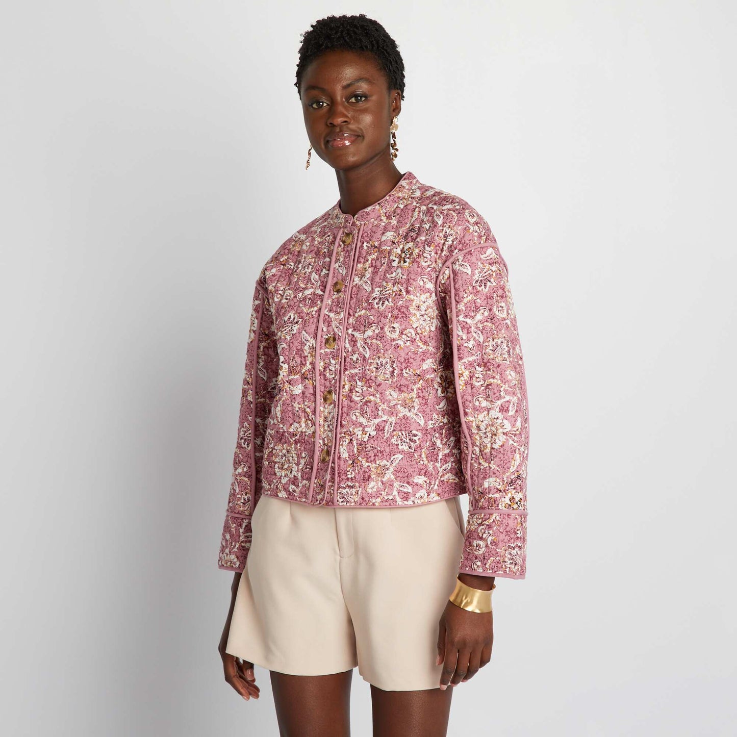 Short quilted floral jacket PINK