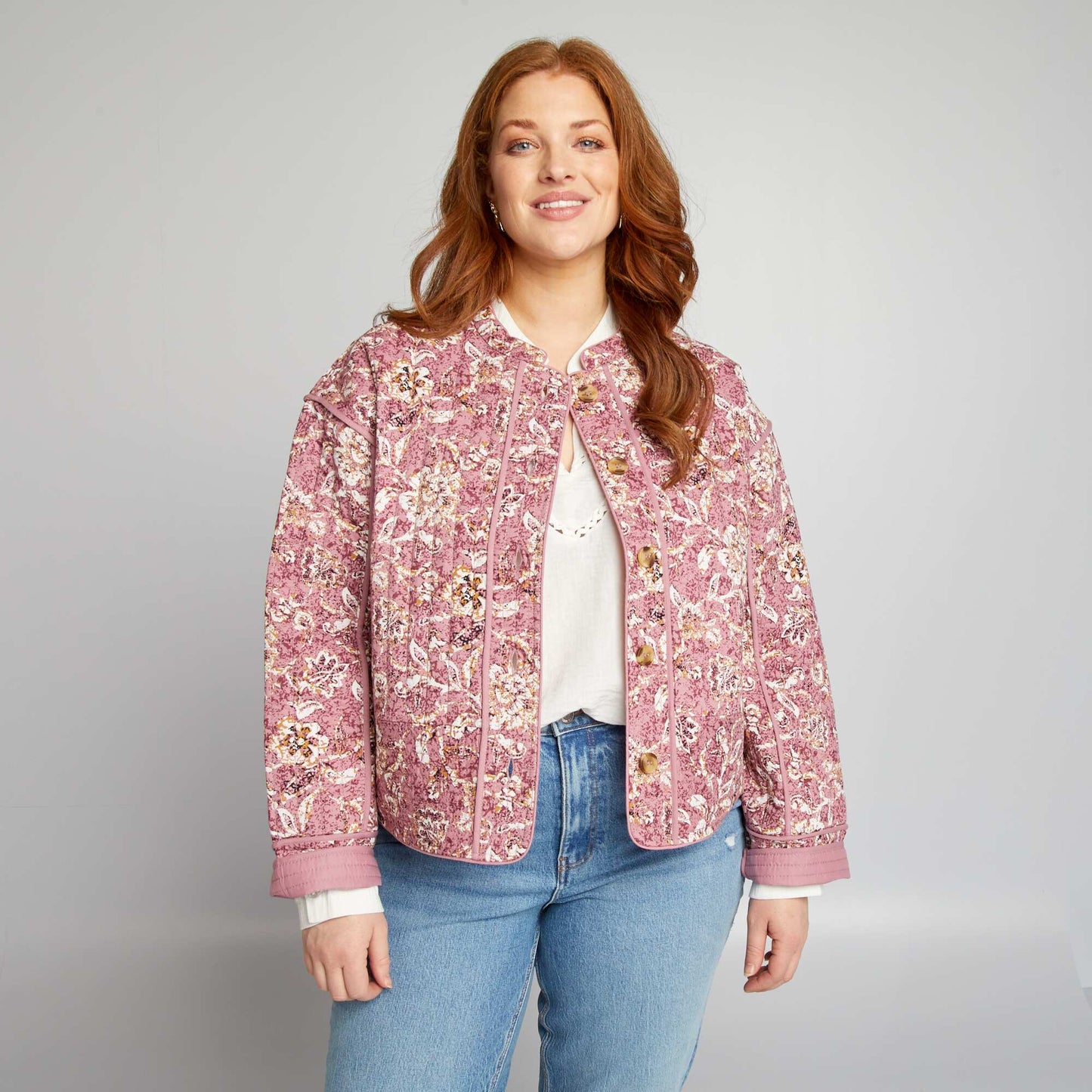 Printed quilted jacket PINK