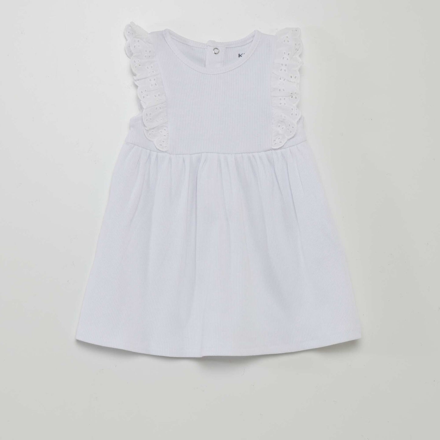 Ribbed knit ruffled dress white