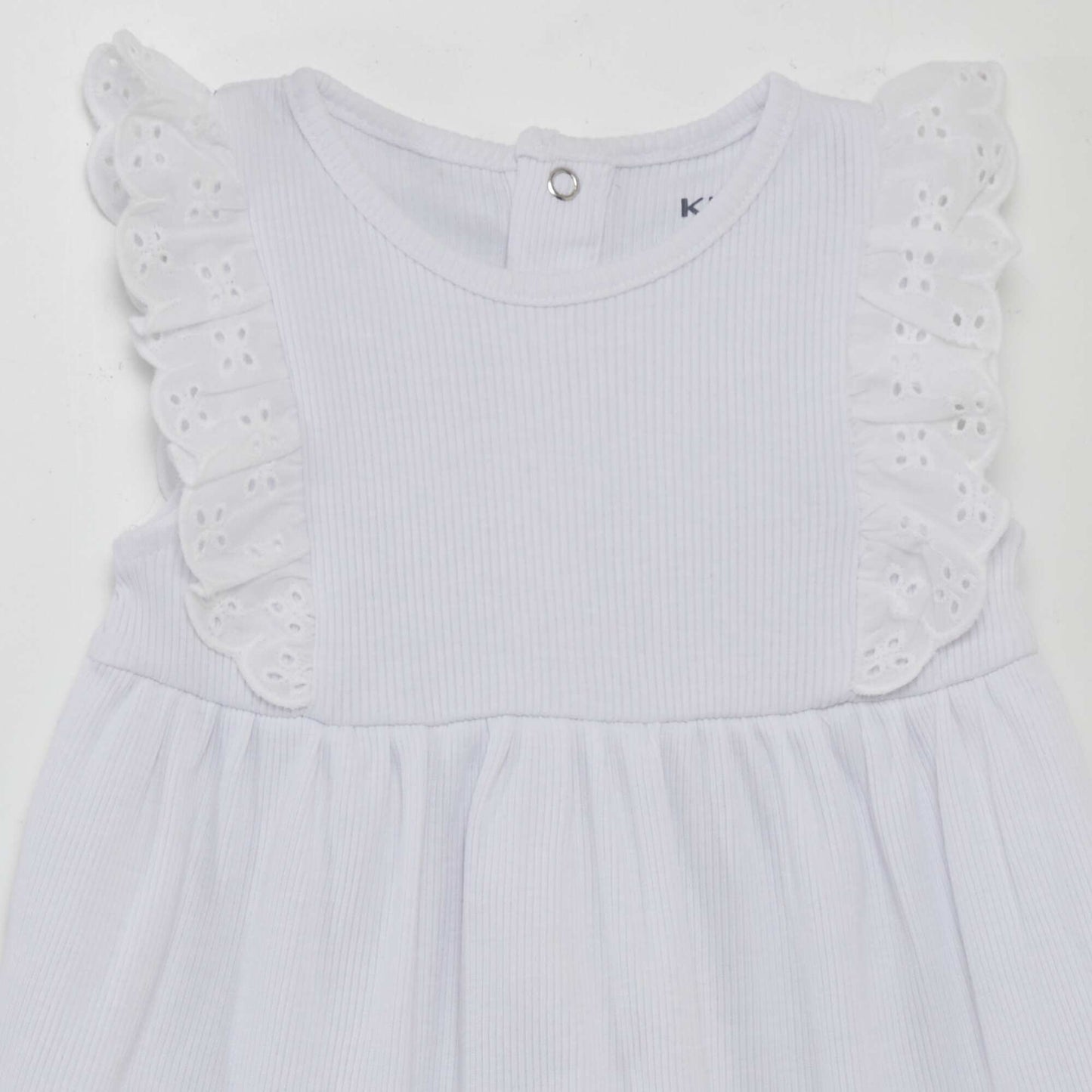 Ribbed knit ruffled dress white