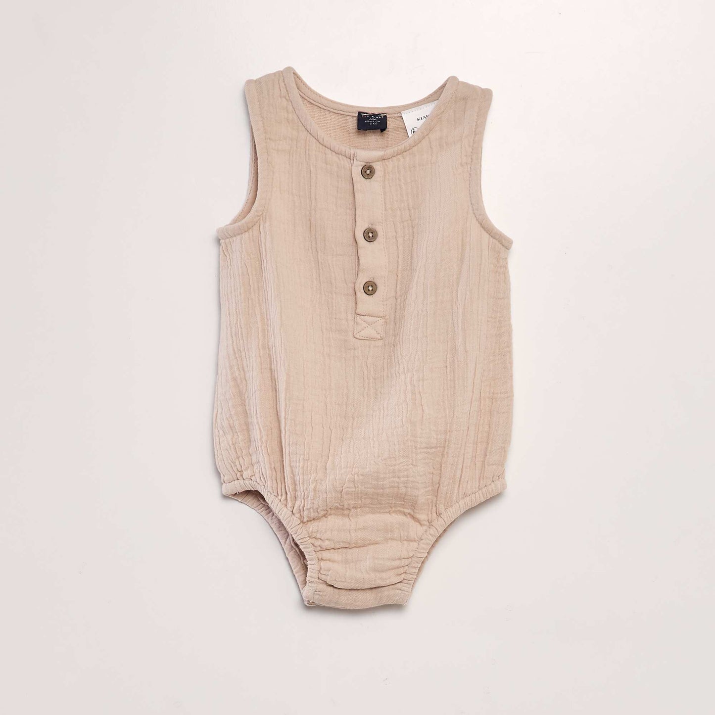 Buttoned double cotton gauze romper suit BEIGE