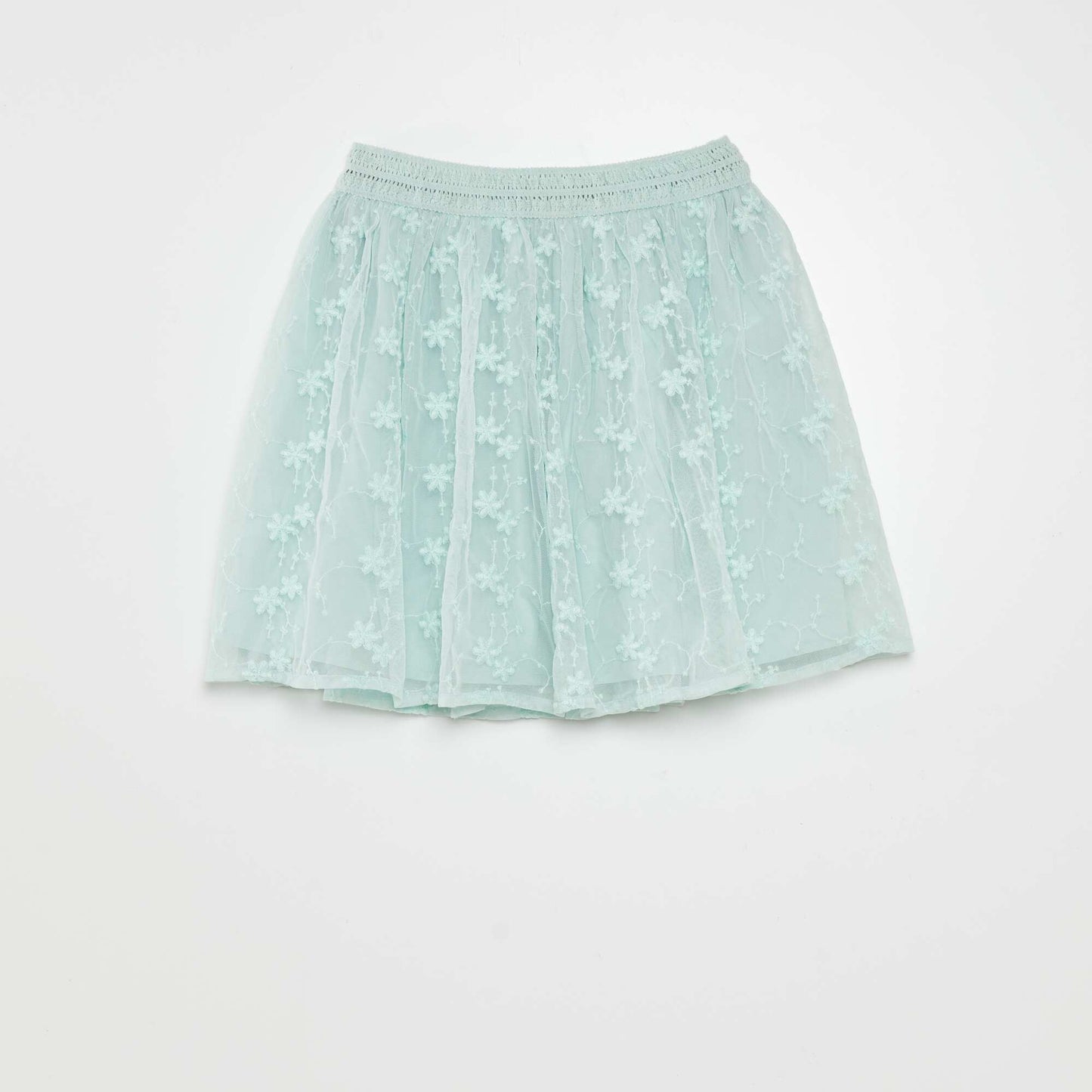 Embroidered tulle flared skirt blue