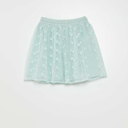 Embroidered tulle flared skirt blue