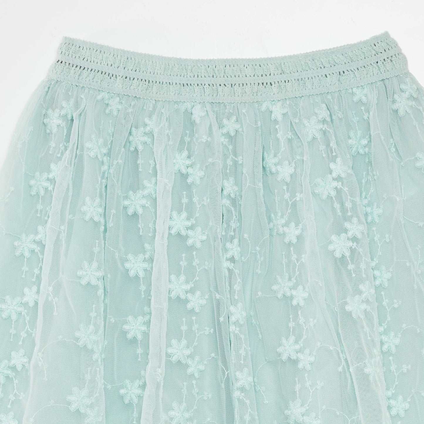 Embroidered tulle flared skirt blue