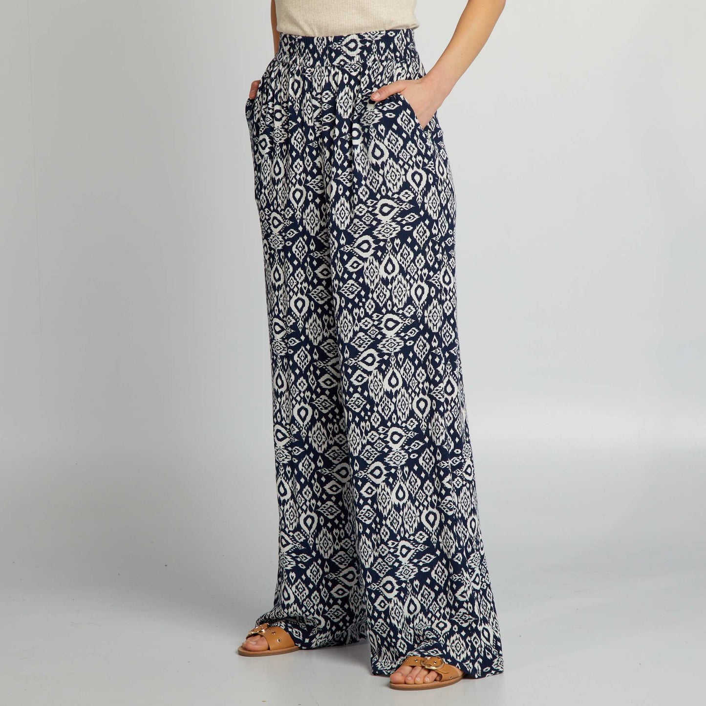 Printed wide-leg trousers BLUE