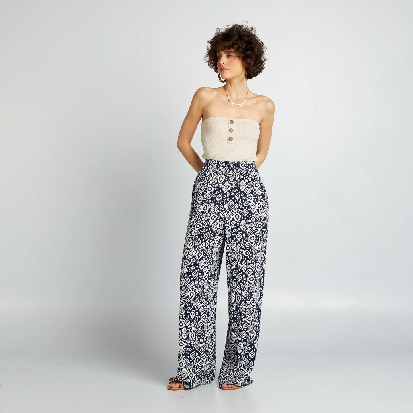 Printed wide-leg trousers BLUE