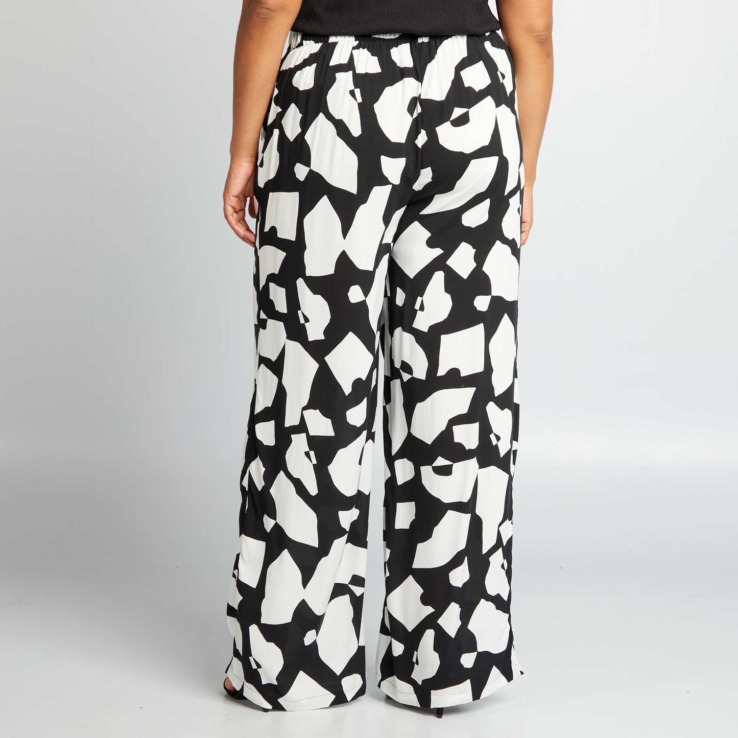 Graphic print wide-leg trousers BLACK