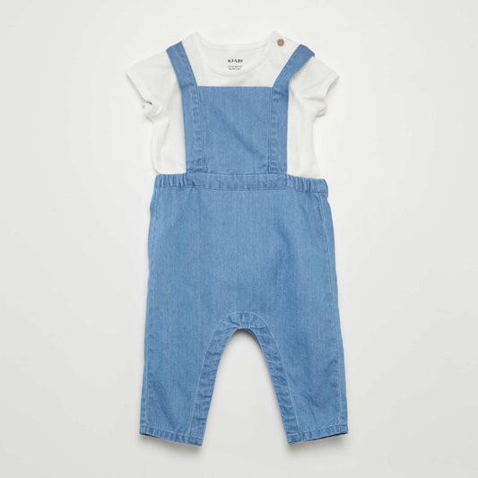 Denim dungarees + body set WHITE