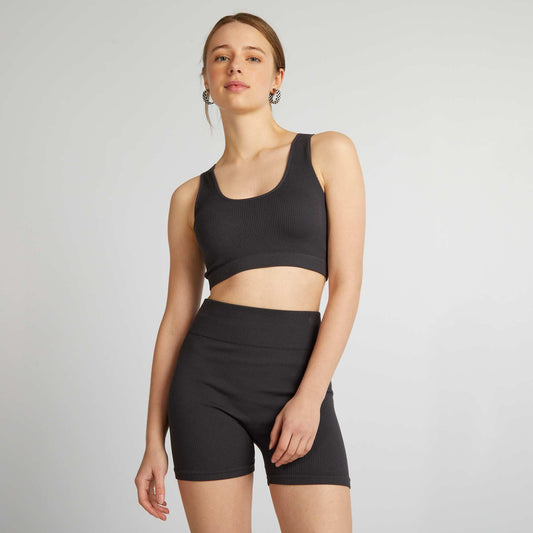 Ribbed knit sports bra BLACK