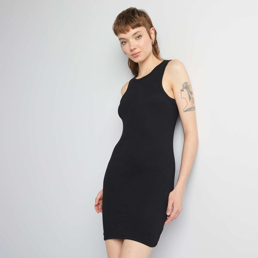 Ribbed bodycon short dress black