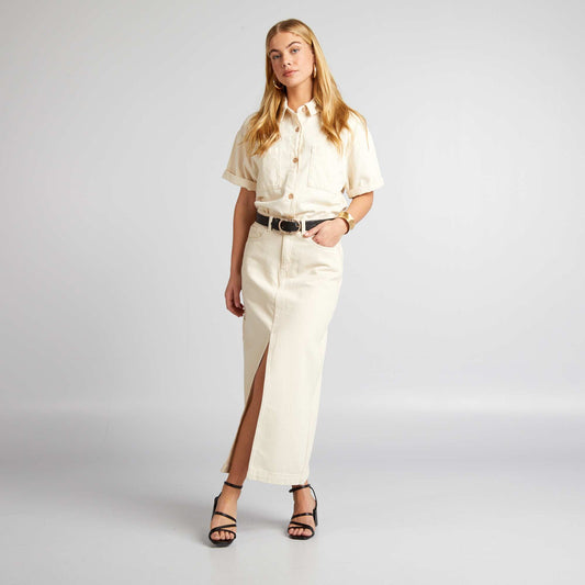 Straight midi skirt BEIGE