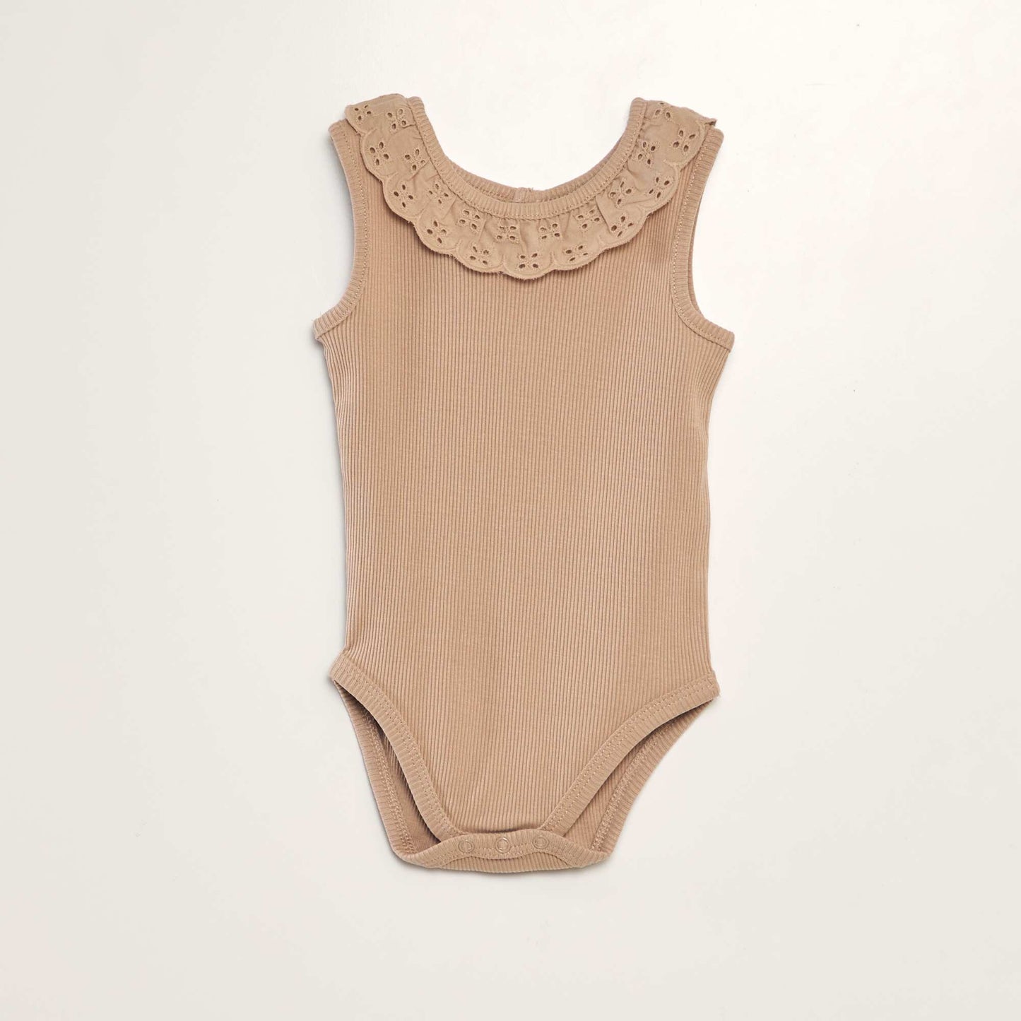 Ribbed bodysuit with embroidered neckline BEIGE