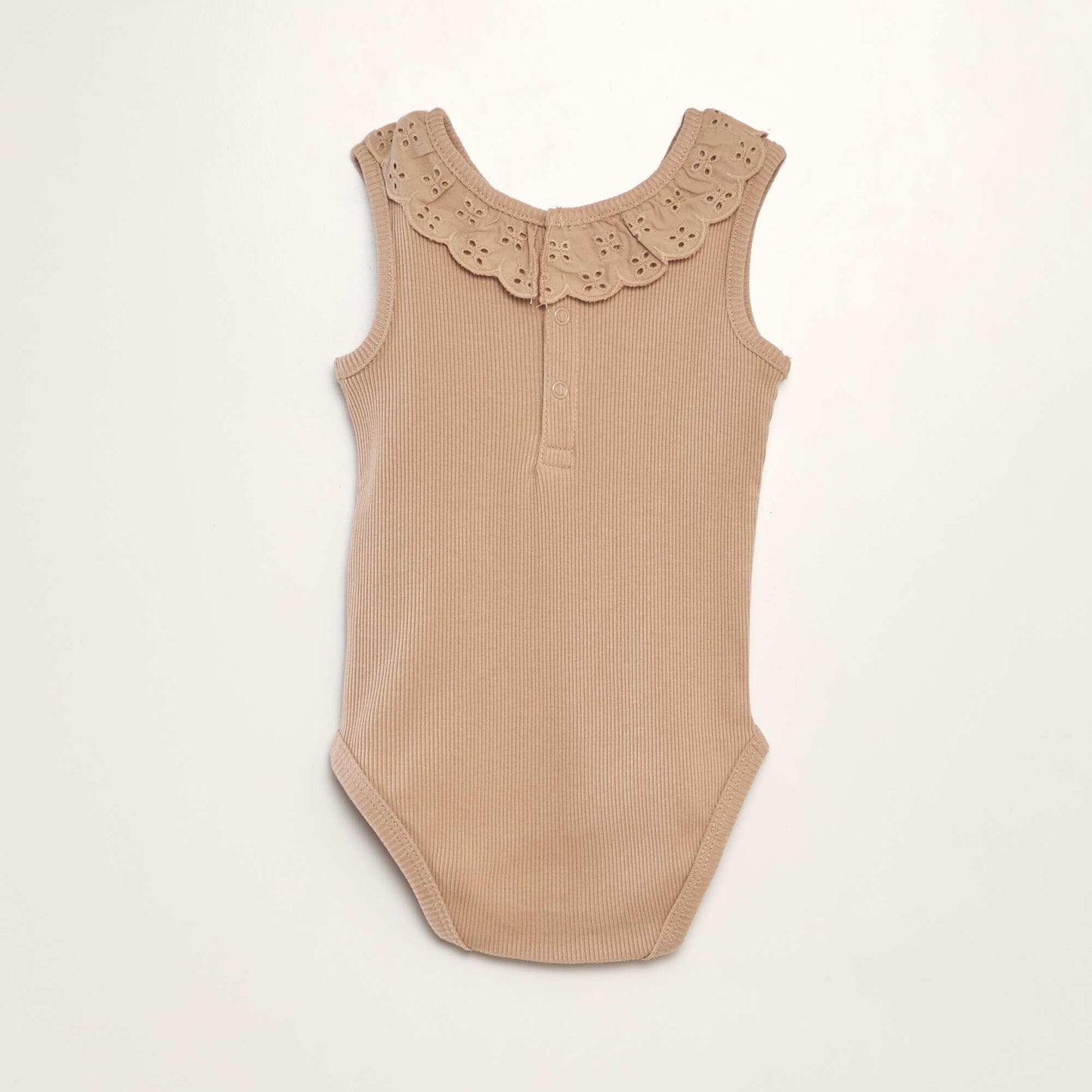 Ribbed bodysuit with embroidered neckline BEIGE