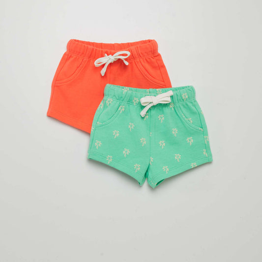 Pack of 2 pairs of lightweight sweatshirt fabric shorts GREEN