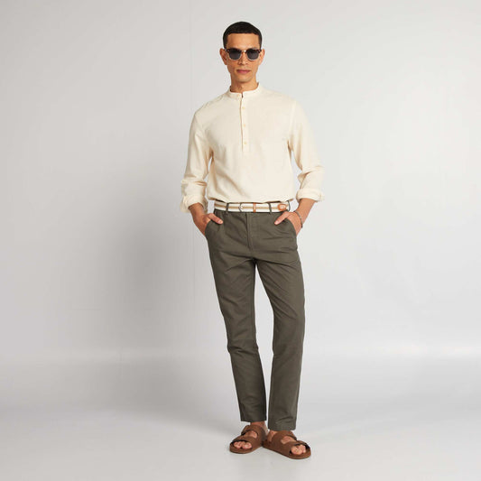 Slim-fit linen-blend chinos KHAKI