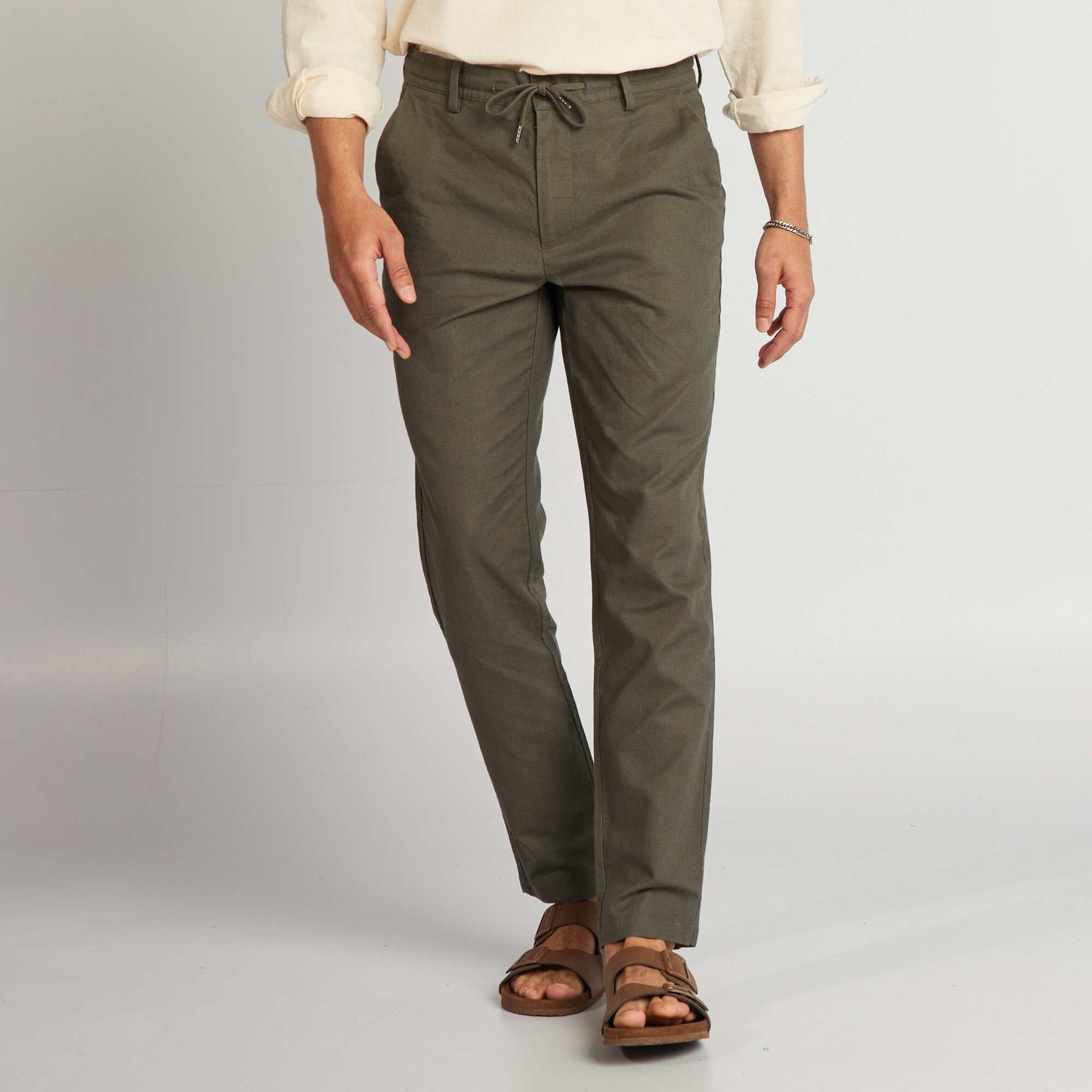 Slim-fit linen-blend chinos KHAKI