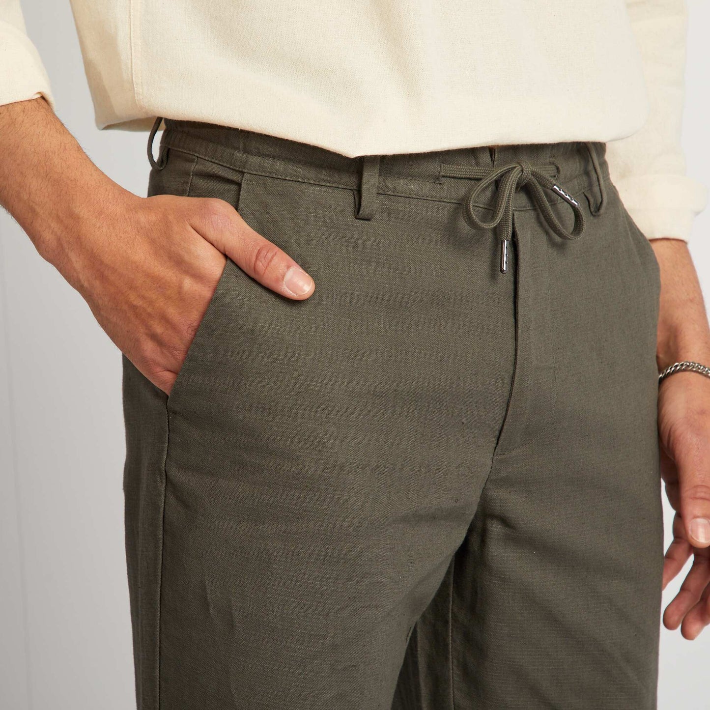 Slim-fit linen-blend chinos KHAKI