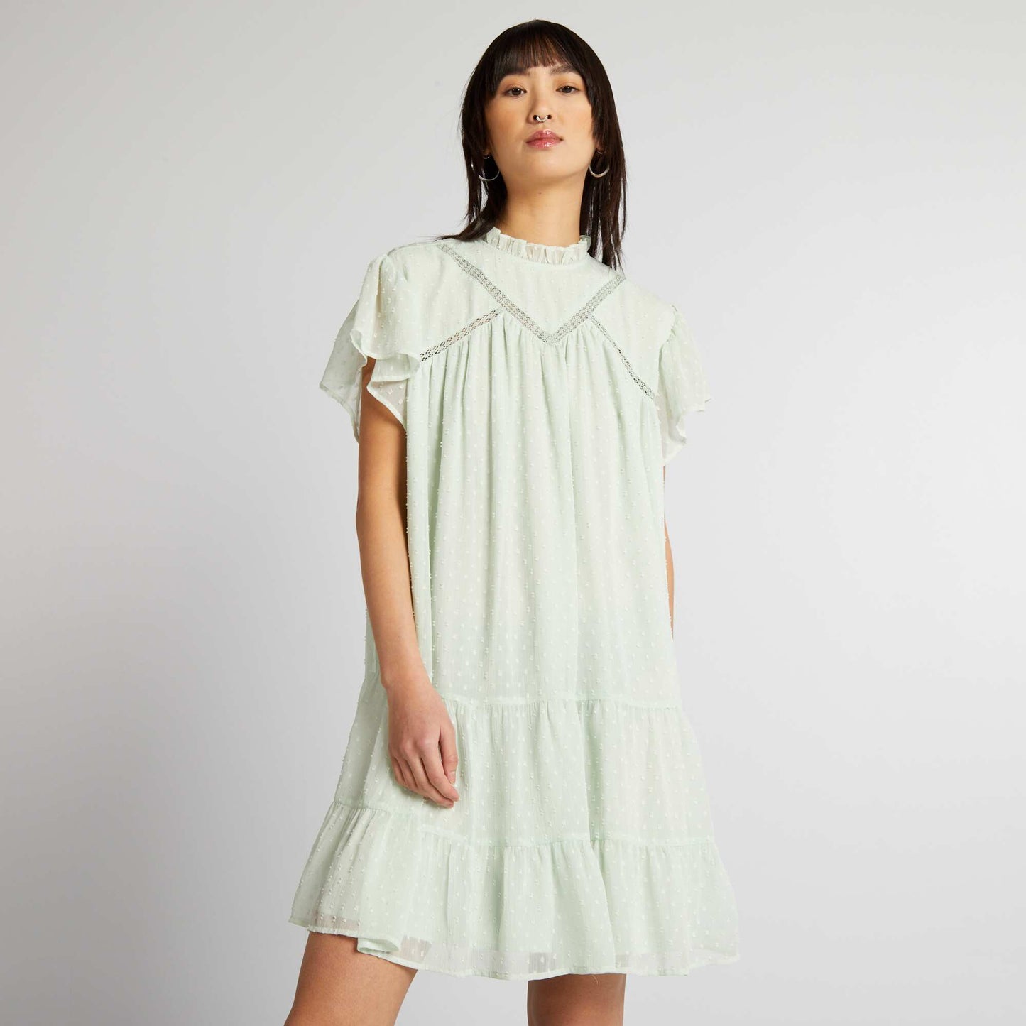 Ruffled dotted Swiss dress GREEN