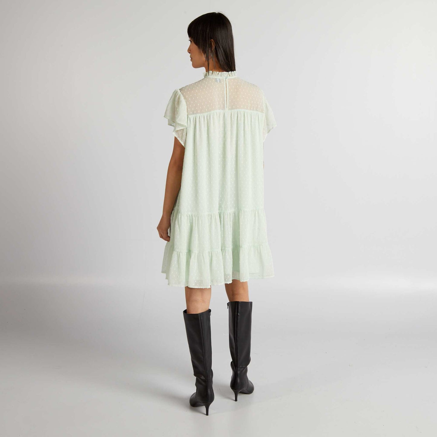 Ruffled dotted Swiss dress GREEN