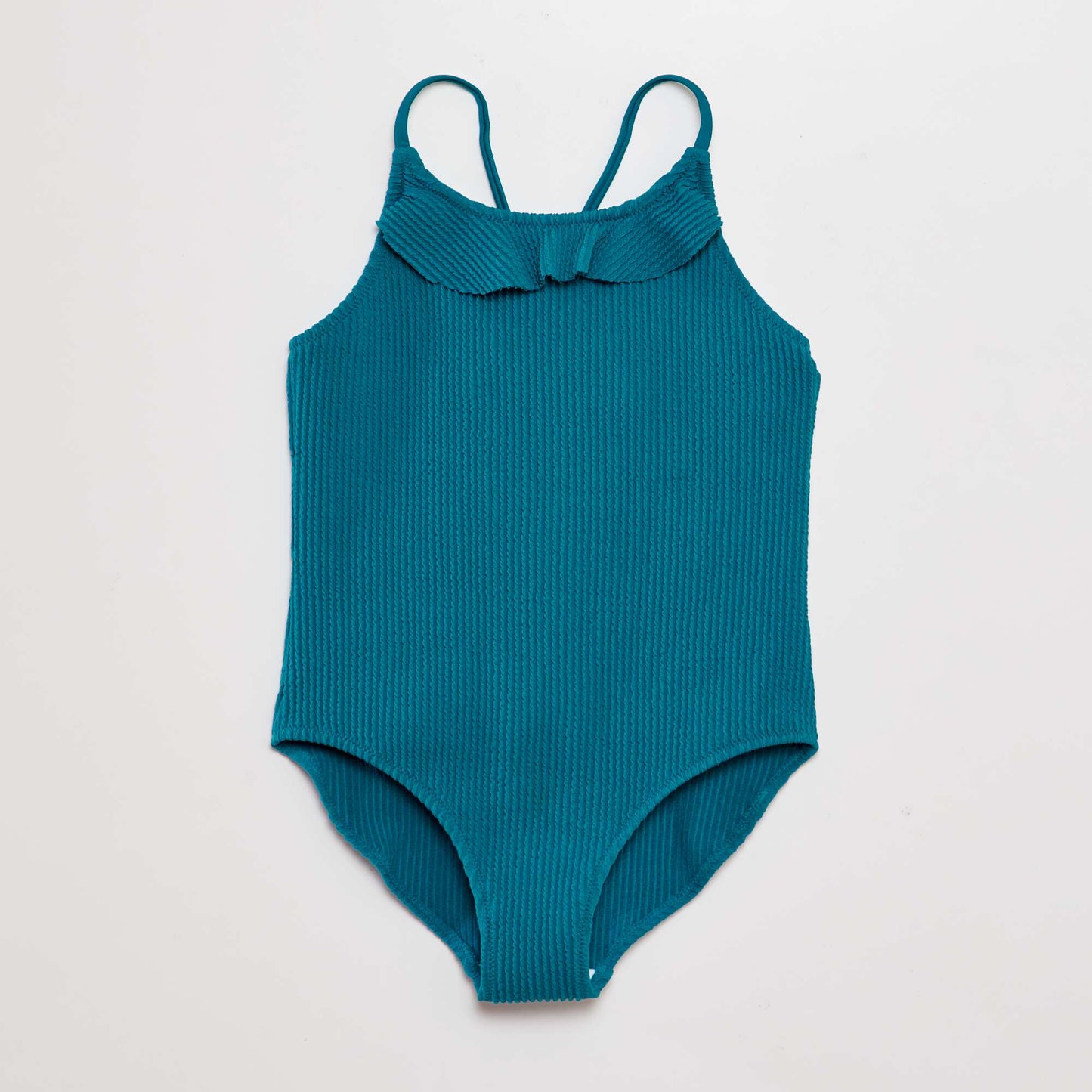 One-piece swimsuit with ruffle blue