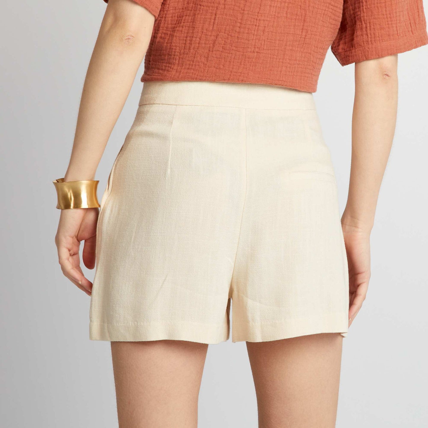 High-rise linen blend shorts BEIGE